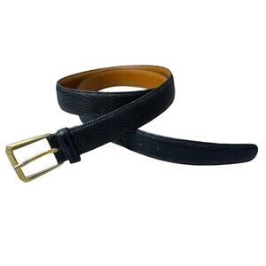 Trafalgar Burnished Java Lizard Leather Belt Mens 38 Black Gold Buckle 1.25"